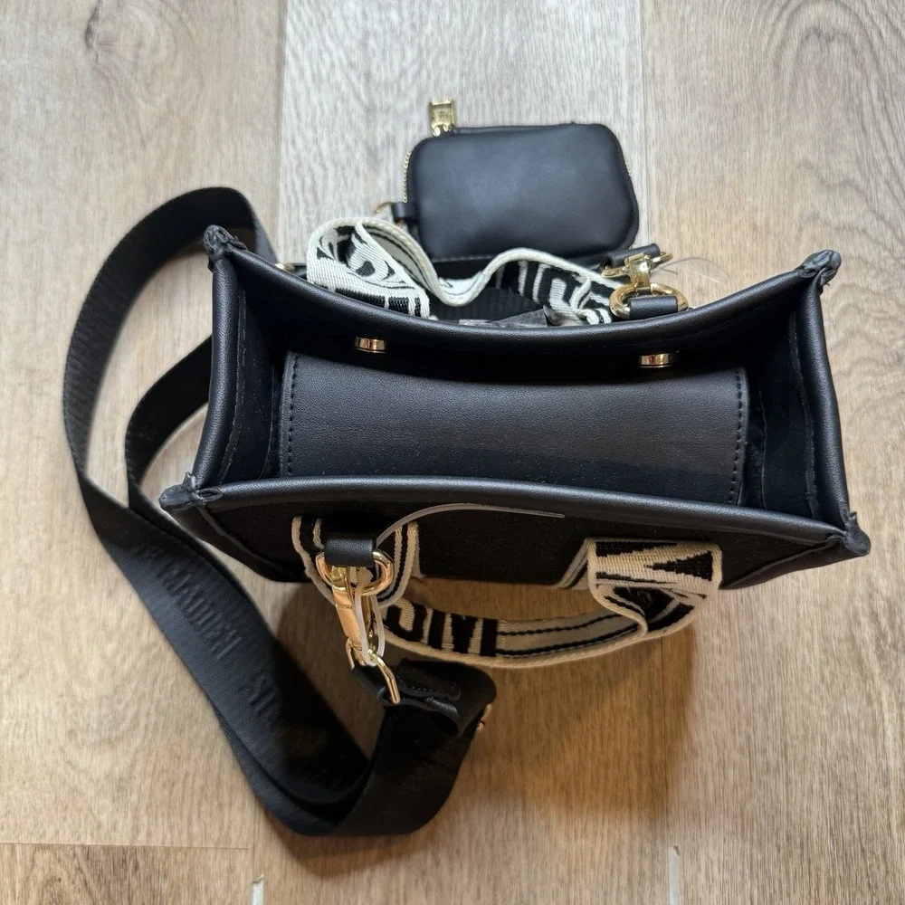 Steve Madden Bwebber Convertible Tote Bag  Black‎ White Hardware NWOT